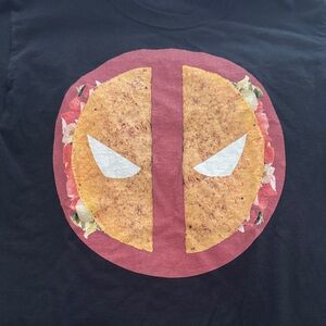 Black Graphic Deadpool T-Shirt with Taco Design